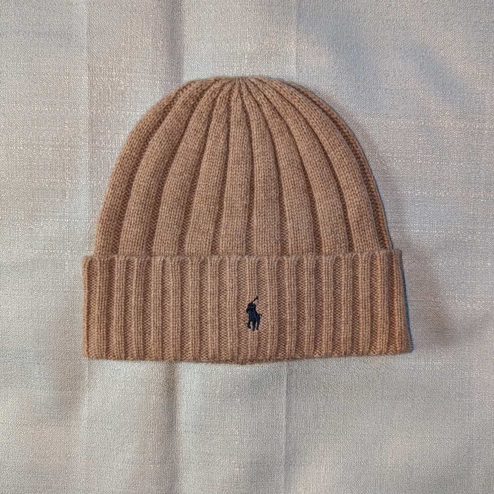 Polo by Ralph Lauren Tan Ribbed Wool Blend Knit Beanie NEW! - Picture 2 of 3